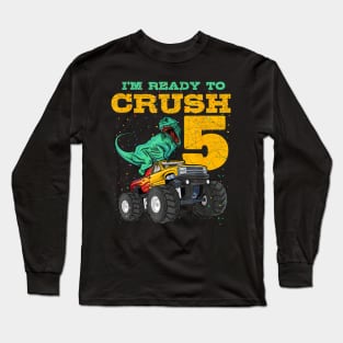 5th Birthday Monster Truck Dino 5 Years Old Bday Long Sleeve T-Shirt